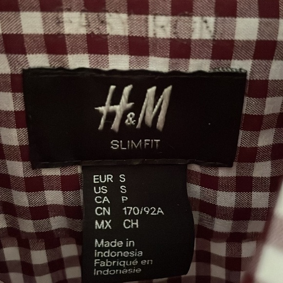 H&M Burgundy Maroon White Gingham Check Plaid Button Down Dress Shirt Men S - Picture 3 of 7